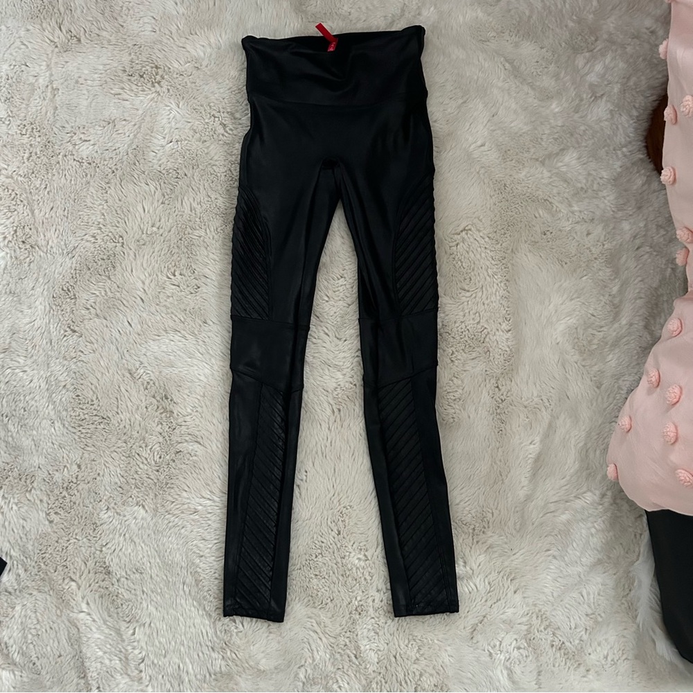 Spanx Black High-Waisted Faux Leather Moto Leggings